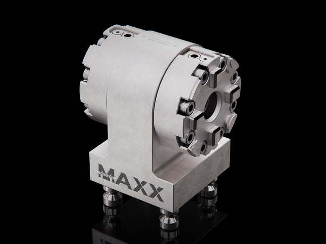 MaxxZPS Zero Point Pitch 52 Stainless to MaxxMacro 54 Twin Angle Adapter Chuck Horizontal 90-Degree 1